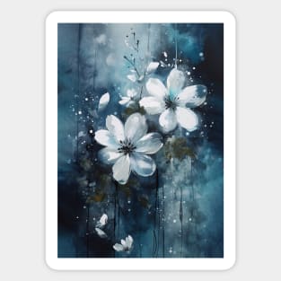 Luminous Petals: White Flowers and Blue Hues Sticker